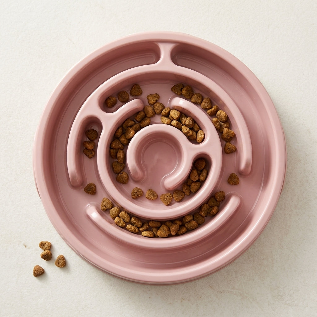 Blush MIUVI Slow Feeder filled with food